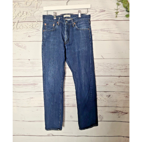 Uniqlo Blue Denim Straight Leg Stretch Dark Wash Jeans Men's Size 30x32 - Picture 1 of 6